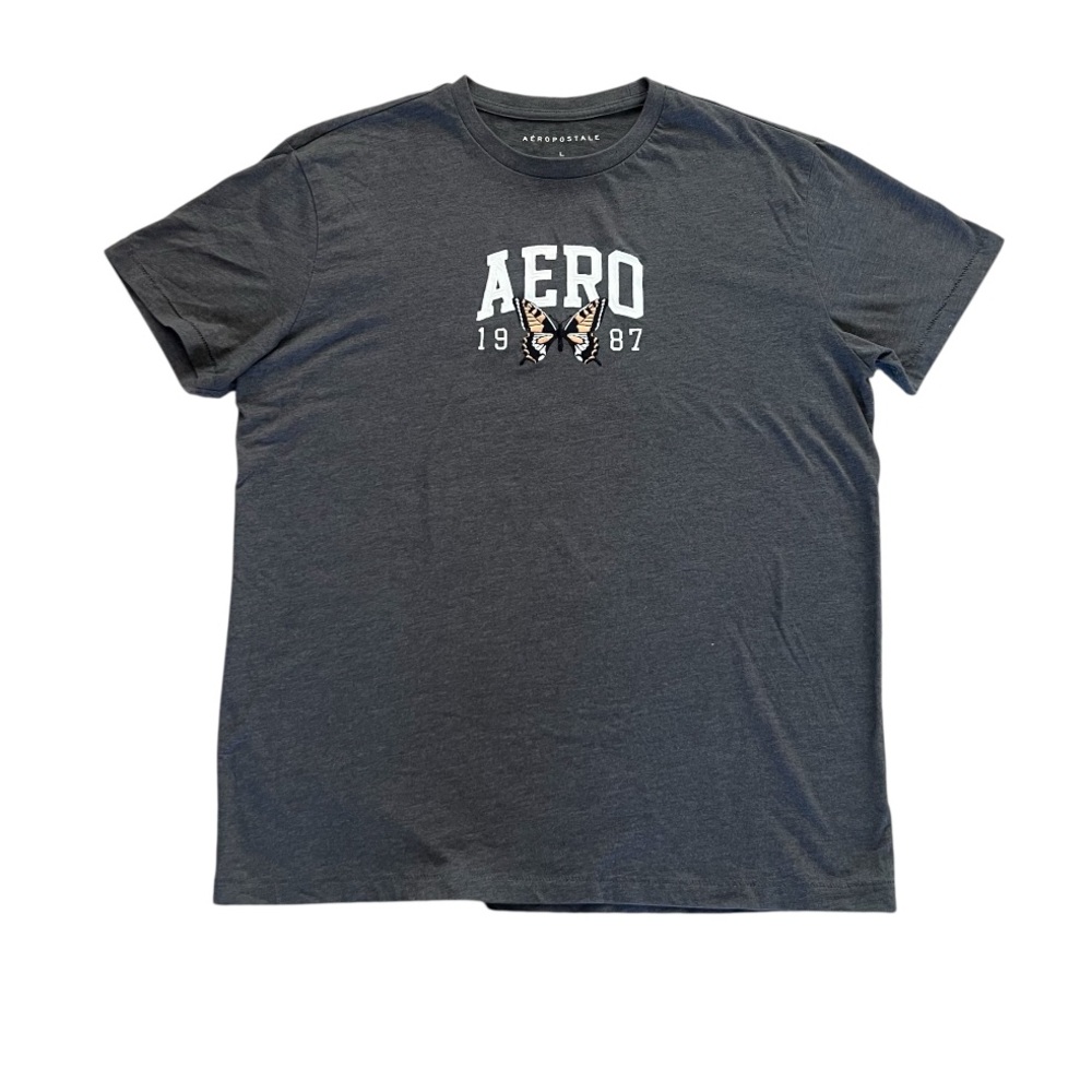 Aero 1987 Butterfly Appliqué Gray Graphic Tee Crew Applique Unisex